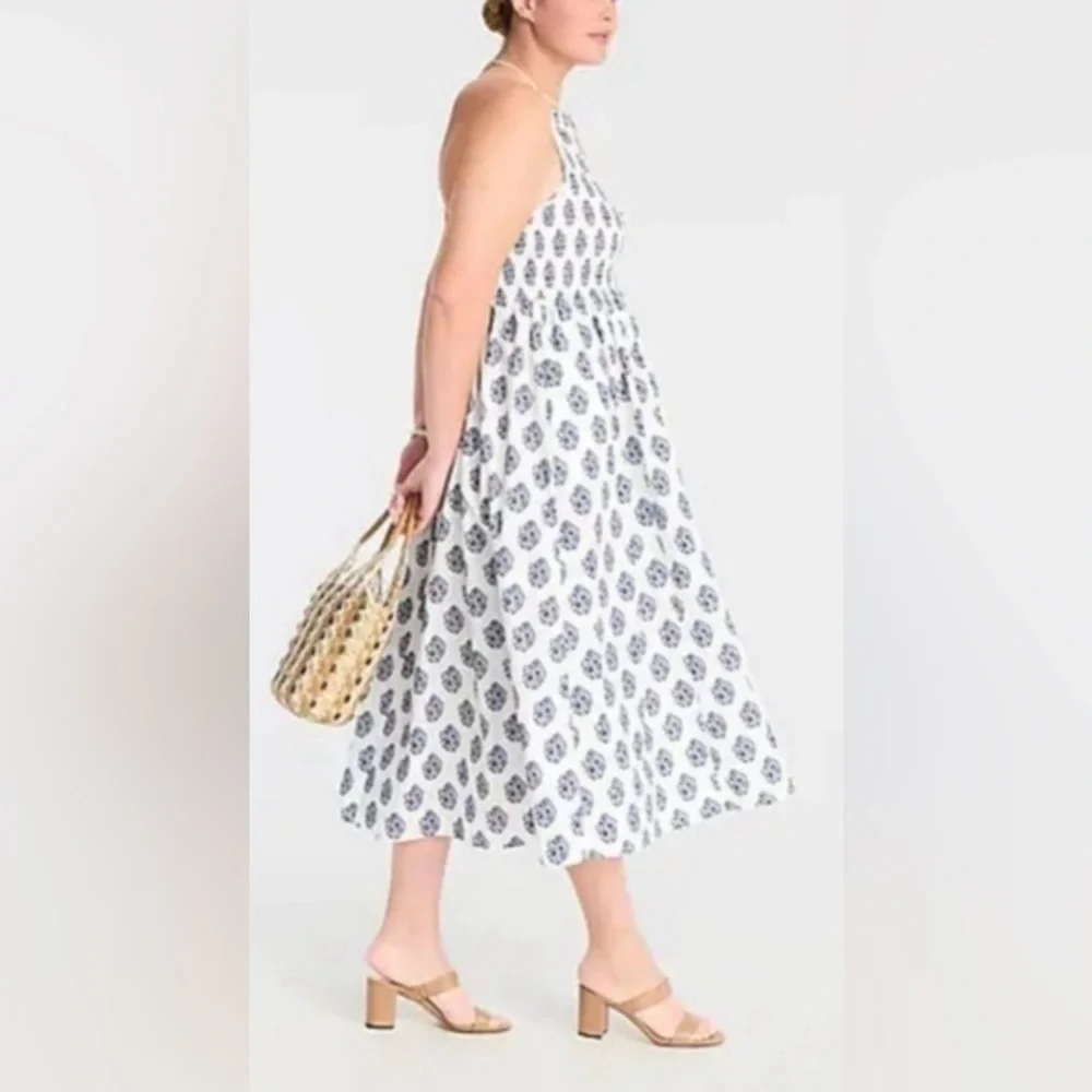 J. Crew Friday Dress in Gathered Floral Block Print  Maxi Dress - Navy Wht  - L